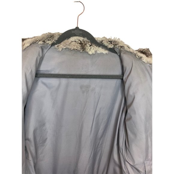 June Grey Reversible Rabbit Fur Jacket Leather Trim/polyester Side Jacket Size L - Picture 9 of 16